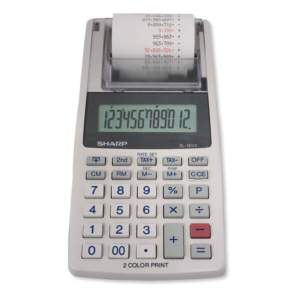 Sharp EL-1611V Printing Calculator, Black/Red Print, 2 Line/Second EL1611V